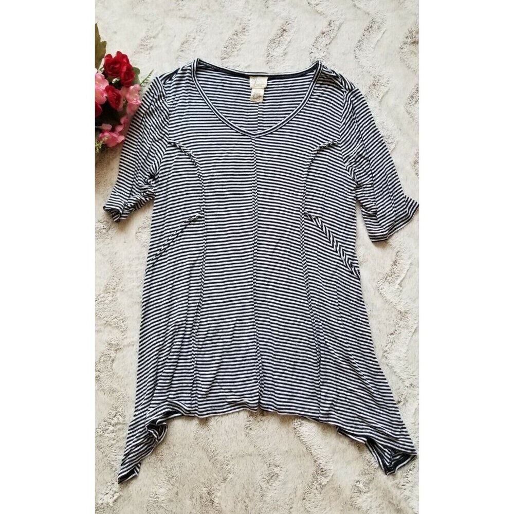 AJ‎ Andrea Jovine Stripped Soft Mid Sleeve Taper Blouse Size M